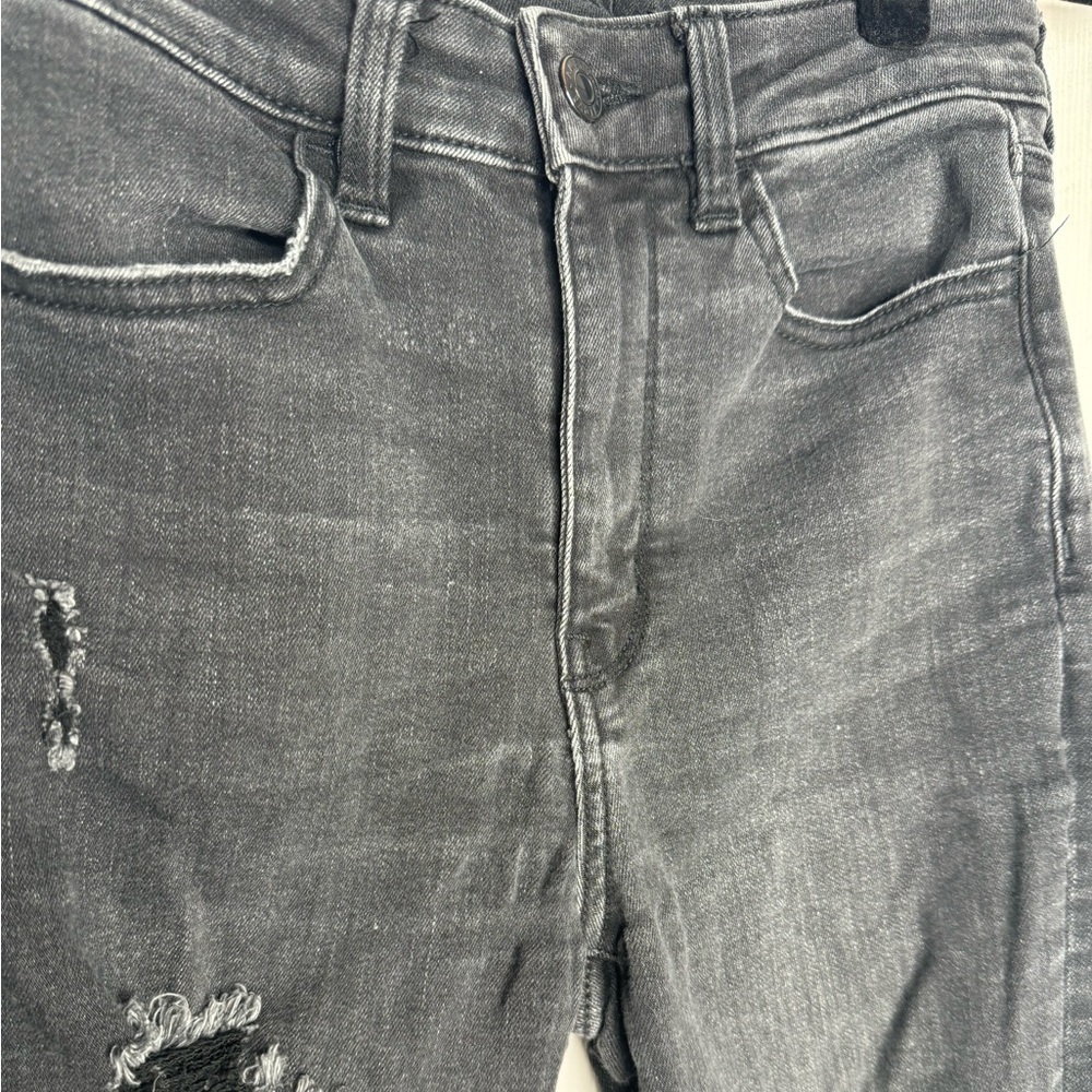 AMERICAN EAGLE Next Level Stretch Skinny Raw Hem Distressed Black Denim Size 4R - Picture 4 of 7